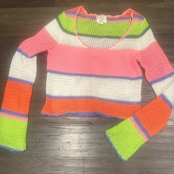 Hippie Rose Scoop Neck Sweater in Pink, Orange, and Green Stripes - Picture 1 of 6